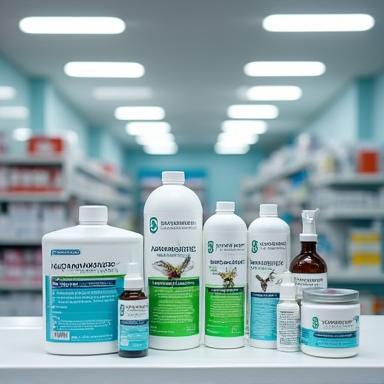 Produits vétérinaires sur une étagère